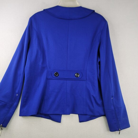 Multiples Ruffle-Front Button Blazer Size L Marine Blue Stylish Layering New - Picture 11 of 14
